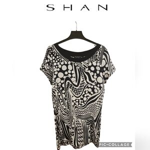 NWOT SHAN Monochrome Patterned Women's Sheer Dress/ Swim Cover-Up Sz 6 Us